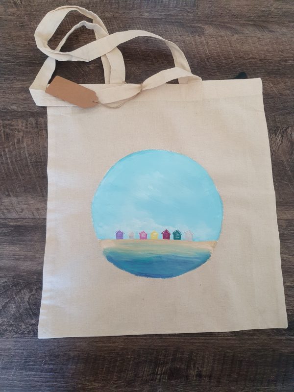 Limited edition Hand Painted Beach Hut Canvas bags