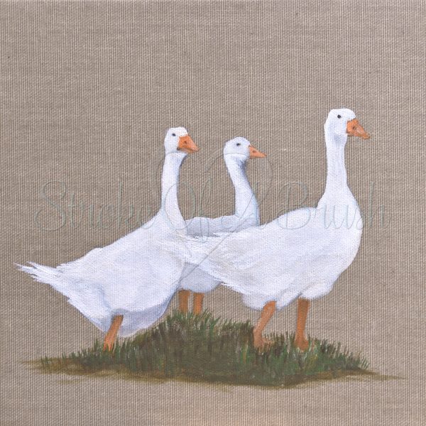 Gemima, Geraldine and Gertrude the Geese Original Painting 8x8 Inch - Image 6