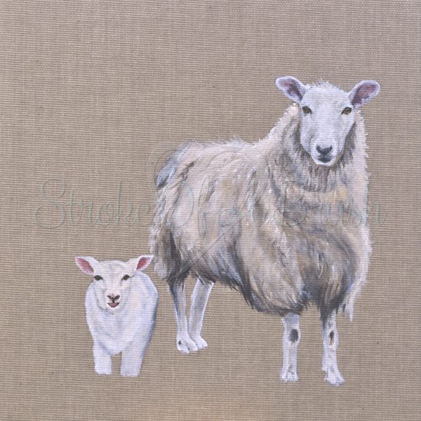 Sybil the sheep and Larry the Lamb Original Painting 8x8 Inch - Image 6