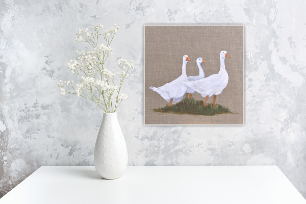 Gemima, Geraldine and Gertrude the Geese Original Painting 8x8 Inch