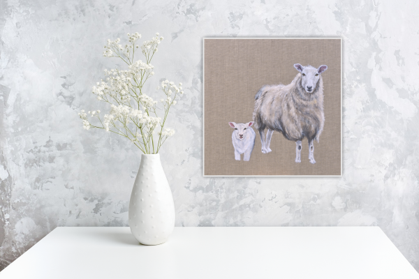Sybil the sheep and Larry the Lamb Original Painting 8x8 Inch