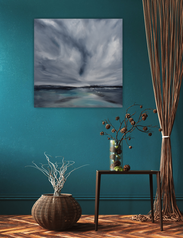 Waters Glimmer Original Painting 24x24 Inch - Image 3