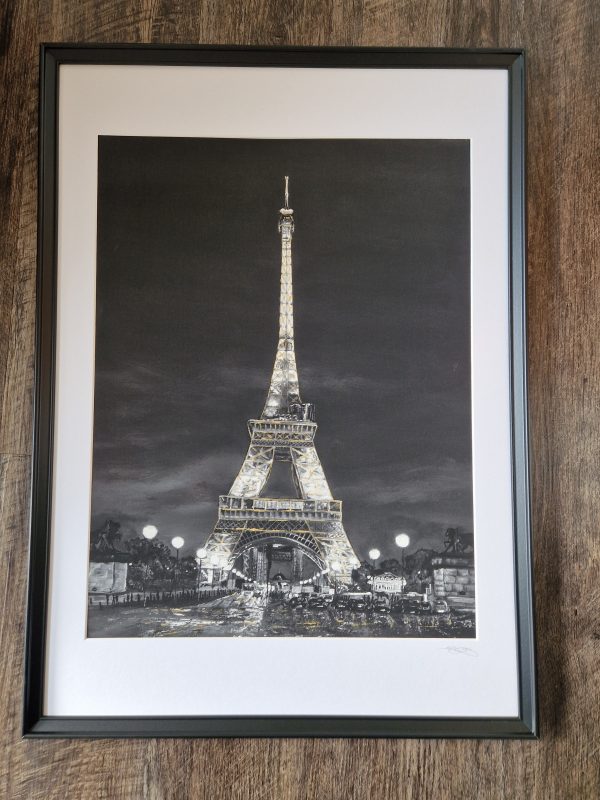 Fine Art Print - Busy in Paris Limited Edition Black & White with Gold paint (Framed)