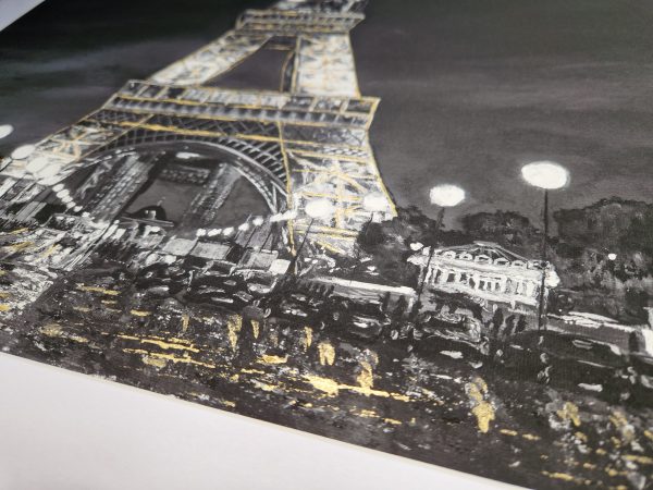 Fine Art Print - Busy in Paris Limited Edition Black & White with Gold paint (Framed) - Image 7